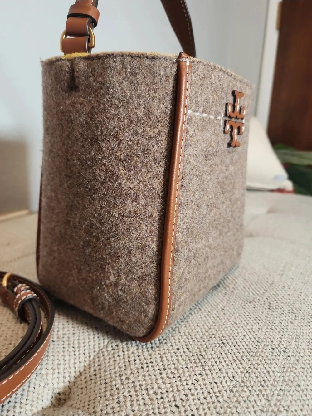 Tory Burch Brown Wool-Blend Mini Shoulder Bag